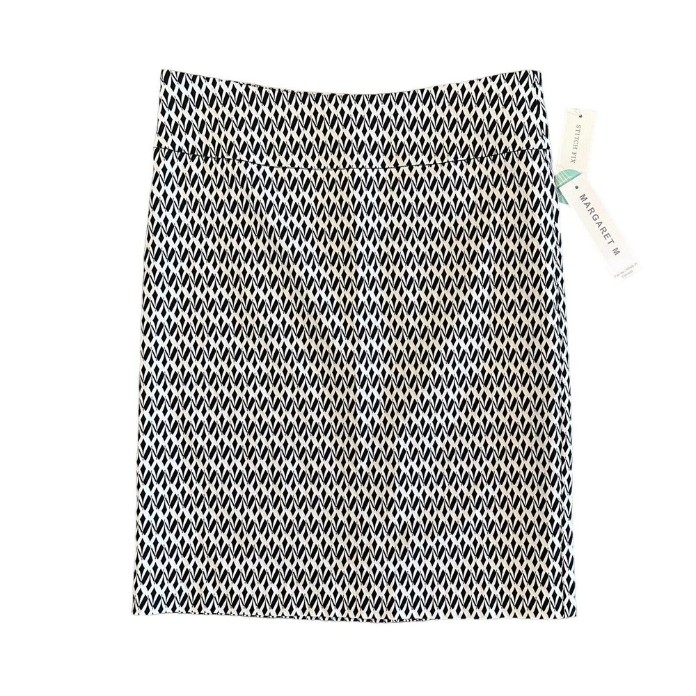 NWT Margaret M Christiana Pencil Skirt Black White Geometric Print Size Large